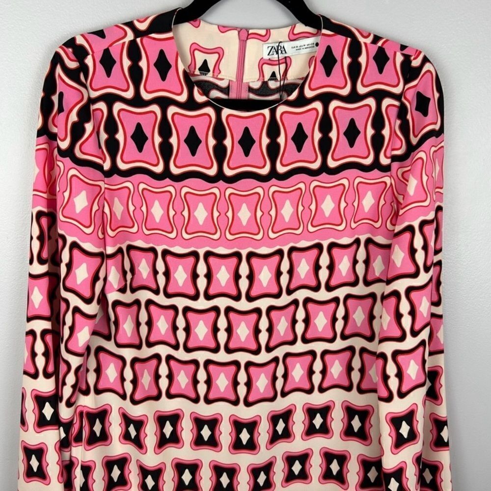 EUC Zara Retro Geometric Midi Long Sleeve Shift - Picture 6 of 12